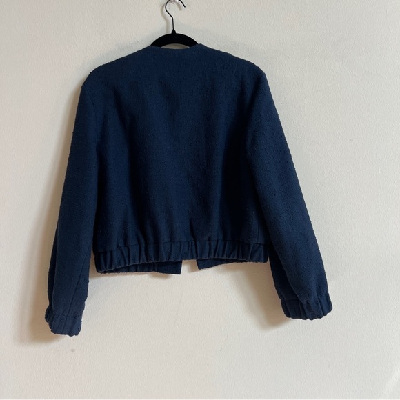 Maje Bimarine Tweed Jacket Navy Blue Silver Buttons size 36 US 4 - Picture 2 of 3
